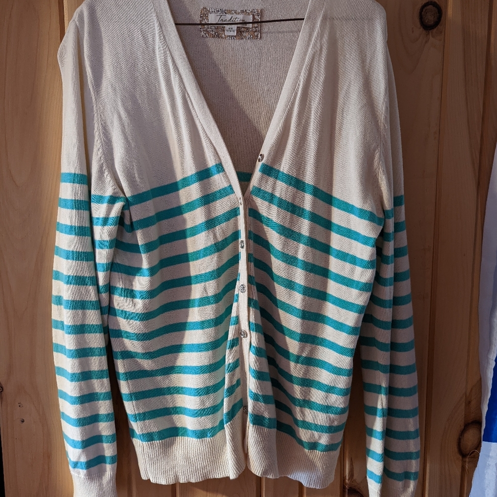 Cream & Teal striped cardigan